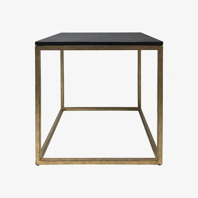 Olivia's Libra Urban Botanic Collection - Kirkstone Iron Single Side Table In Aged Champagne Wood Finish With Galaxy Slate