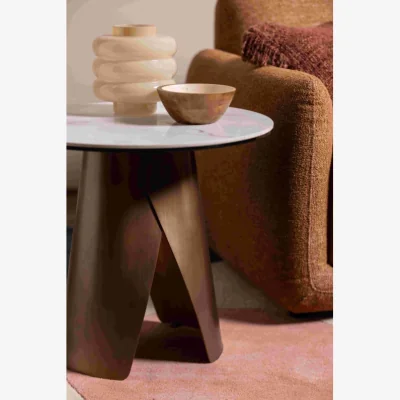 Downtown Davos Lamp Table - Brushed Bronze/White Marble