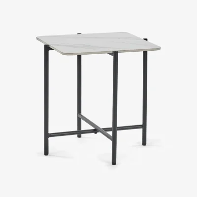 Downtown Julian Bowen Siena Marbled Sintered Stone Square Lamp Table - White