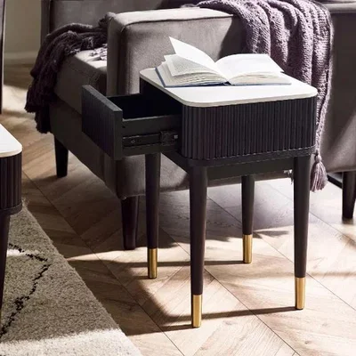 Downtown Julian Bowen Louis Fluted Stone Top Lamp Table With Drawer - Black