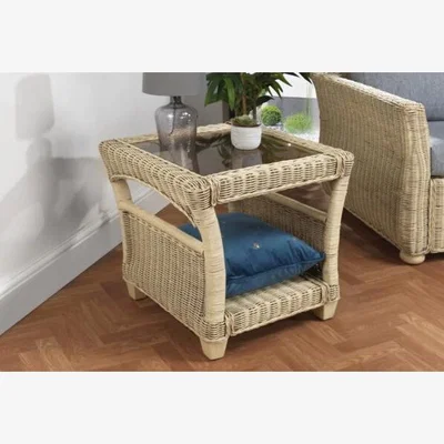 Downtown Desser Corsica Lamp Table and Glass In Wicker