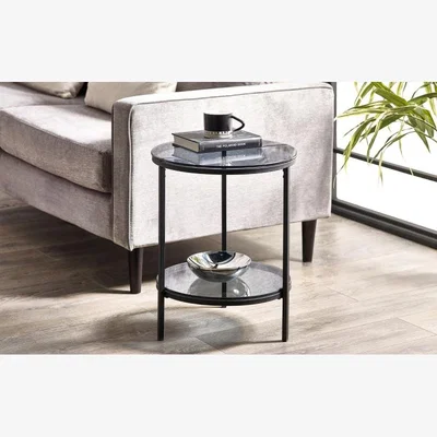 Downtown Julian Bowen Chicago Circular Lamp Table With Shelf - Smoked Glass In smokedglass