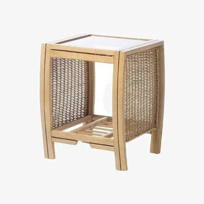 Downtown Desser Turin Light Oak Cane Lamp Table