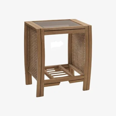 Downtown Desser Manila Light Oak Cane Lamp Table