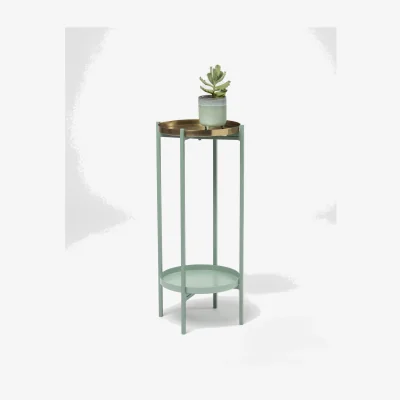 Oliver Bonas Iggy Green & Gold Metal Plant Pot Stand & Side Table
