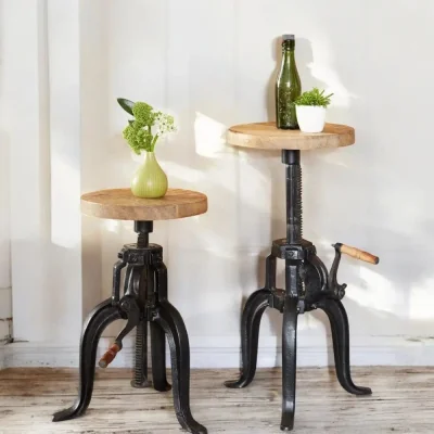 OAT Home Sligo Industrial Metal & Wood Small Crank Side Table