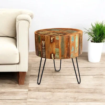 OAT Home Westport Rustic Wooden Drum Side Table
