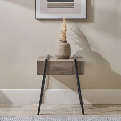 Pagazzi Osato Wood and Black Metal 1 Drawer Side Table