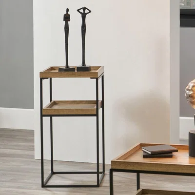 Pagazzi Gallery Wood Veneer & Black Metal Side Table