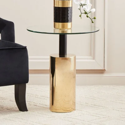 Pagazzi Oria Clear Glass Round Side Table with Gold Finish Base