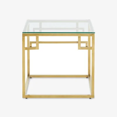 Pagazzi Allure Gold Finish Side Table with Tempered Glass Top
