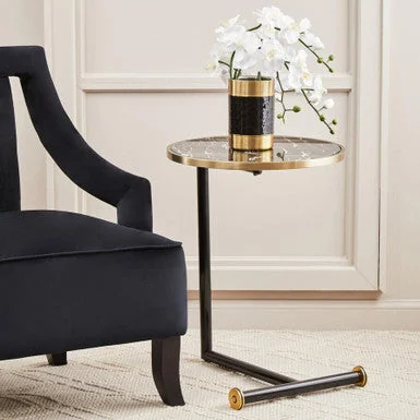 Pagazzi Oria Black Marble Effect Glass Side Table with Black Finish Frame