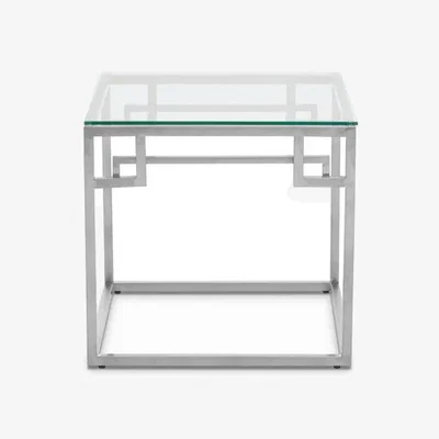 Pagazzi Allure Silver Finish Side Table with Tempered Glass Top