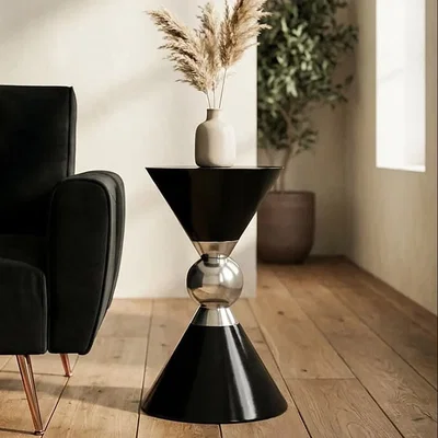 Pagazzi Jaipur Black and Silver Finish Hourglass Side Table