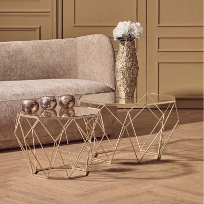 Pagazzi Arcana Champagne Finish Set of 2 Side Tables with Glass Tops