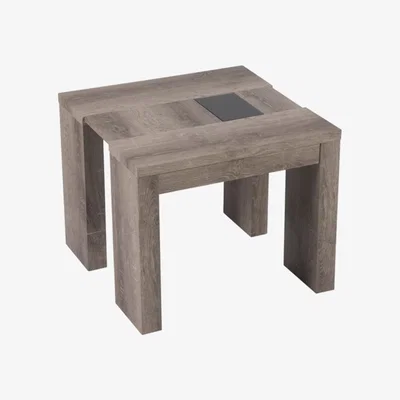 Pagazzi Nate Oak Effect End Table with Black Glass Inserts