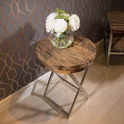 Quatropi Quatropi Lovely Round End Side Table Solid Reclaimed Hardwood 45x60cm