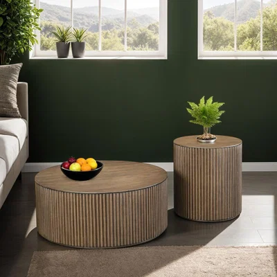 Quatropi Elba Round Wooden Coffee Table and Side Table Set 90cm & 50cm