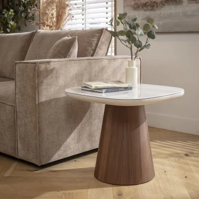 Quatropi Modern Square Glass Side Table Matte Chalk Walnut 60cm
