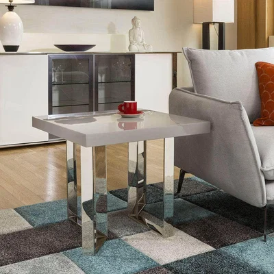 Quatropi Quatropi Designer Modern Darcy End Lamp Side Table Grey Gloss Square