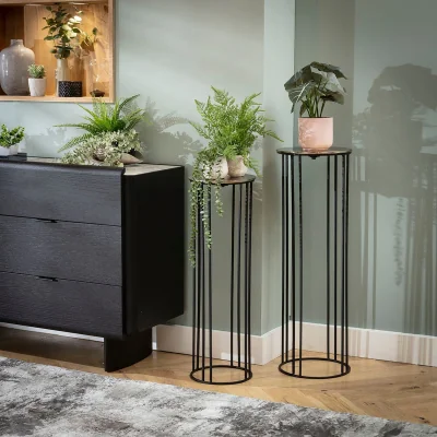 Quatropi Richmond Interiors Novan Set of 2 Tall Plant Stand Side Tables Black Gold