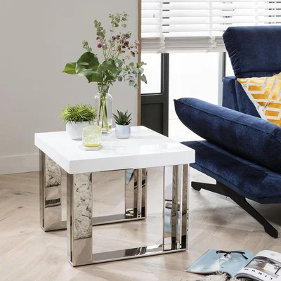 Quatropi Quatropi Square Side Table White Gloss - Polished Metal Legs