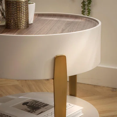 Quatropi Bernardi Round Side Table Walnut & Matte Chalk 52cm