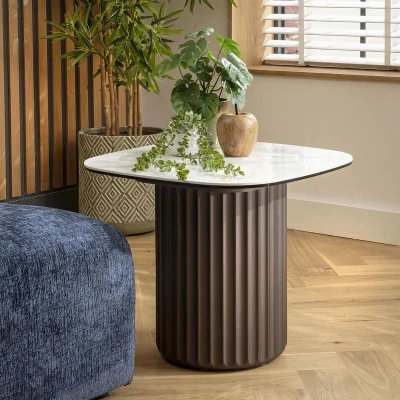 Quatropi Modern Luxury Ceramic Square Lamp Side Table White Marble Effect 60cm