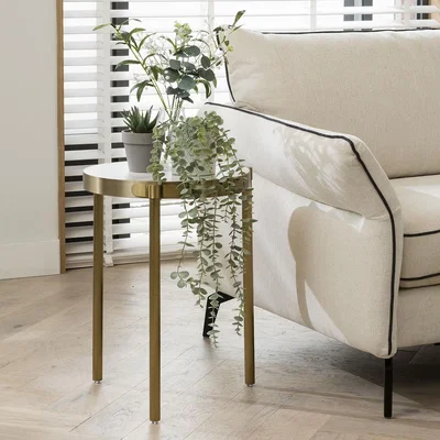 Quatropi Quatropi Ceramic Marble Side Table with Metal Trim - 45cm White Round
