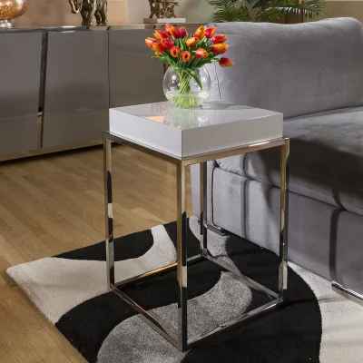 Quatropi Venice Modern Side Table Metal Frame & Grey Gloss 41cm