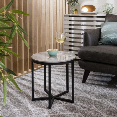 Quatropi Quatropi Round Lamp Table - Grey Ceramic Marble Side End Table 44cm