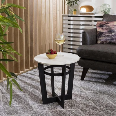 Quatropi Industrial Round Lamp Table White Ceramic Marble Side End Table 44cm