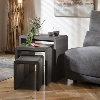 Quatropi Set of 3 Nesting Side Lamp Tables Nest of Tables Grey Oak 60cm