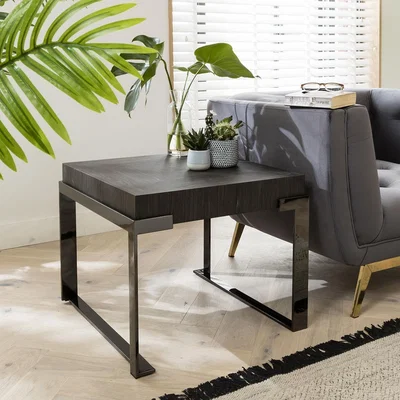 Quatropi Quatropi Side Table Smoked Oak Diamond Pattern Wood & Rifle Grey Metal Legs
