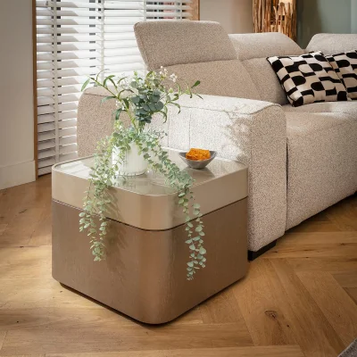 Quatropi Modern Large Square Accent Lamp Side Table Glass Gold 55cm