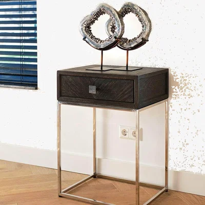 Quatropi Quatropi Black Oak Lamp Side Table Brushed Stainless Living Room Bedroom
