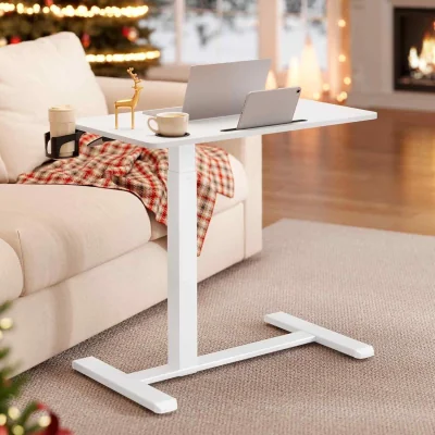 The Range Adjustable Overbed Side Table with Wheels, White - Cloud White
