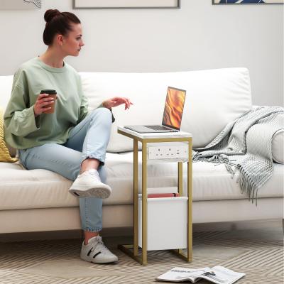 The Range HOMCOM C Shaped Side Table with Charging Station - white