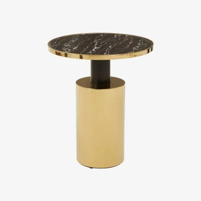 The Range Oria Black Marble Effect Top and Gold Base Side Table - Gold
