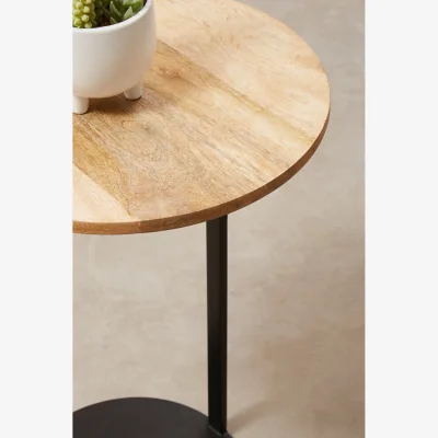 The Range Corra Side Table With Round Wooden Top - Black