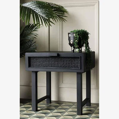 Rockett St George Black Cane Slim Bedside Table