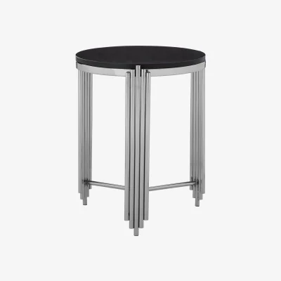 The Range Clarice Granite Top Round Side Table - Silver