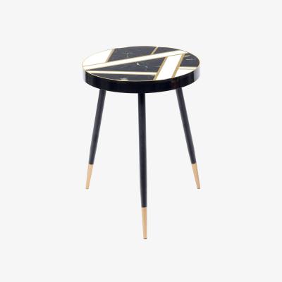 The Range Metal End Table with Black and White Marble Design Glass Top - Black