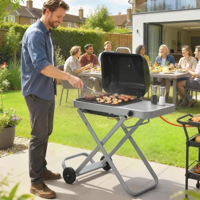 The Range Outsunny Foldable Gas BBQ Barbecue Grill with Side Table, 2.5 kW, Black - Black