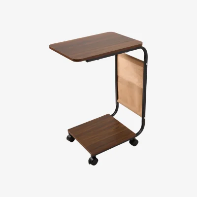 The Range C-Shaped Side Table with Storage Pocket - Dark Walnut & Black