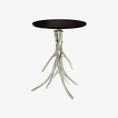 The Range Antler Round Side Table with Black Marble Top - Black