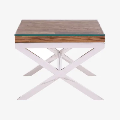 The Range Kerala Natural Top End Table With Cross Base - Brown