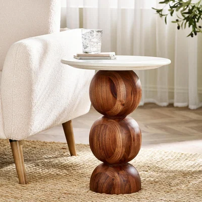 The Range Veer Side Table White Marble Top Round - White