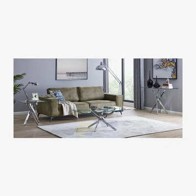 The Range Leonardo Chrome Metal And Glass Console Coffee End Side Table Set - Grey