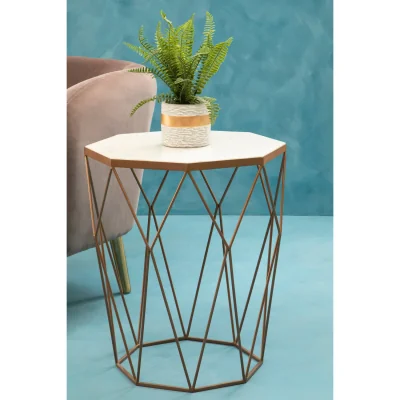 The Range Shalimar Marble top Side Table With Geometric Base - White